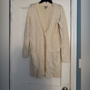 Loft Ivory Cotton blend long sweater coat Size M